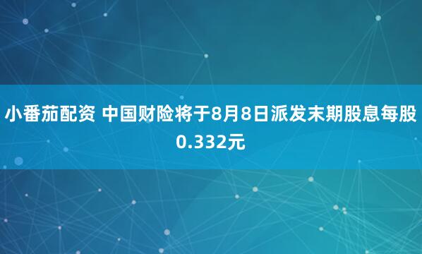 小番茄配资 中国财险将于8月8日派发末期股息每股0.332元
