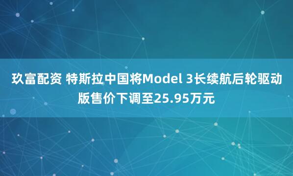 玖富配资 特斯拉中国将Model 3长续航后轮驱动版售价下调至25.95万元