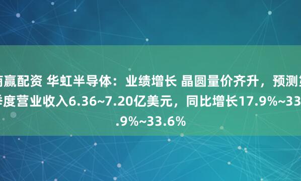 商赢配资 华虹半导体：业绩增长 晶圆量价齐升，预测第四季度营业收入6.36~7.20亿美元，同比增长17.9%~33.6%